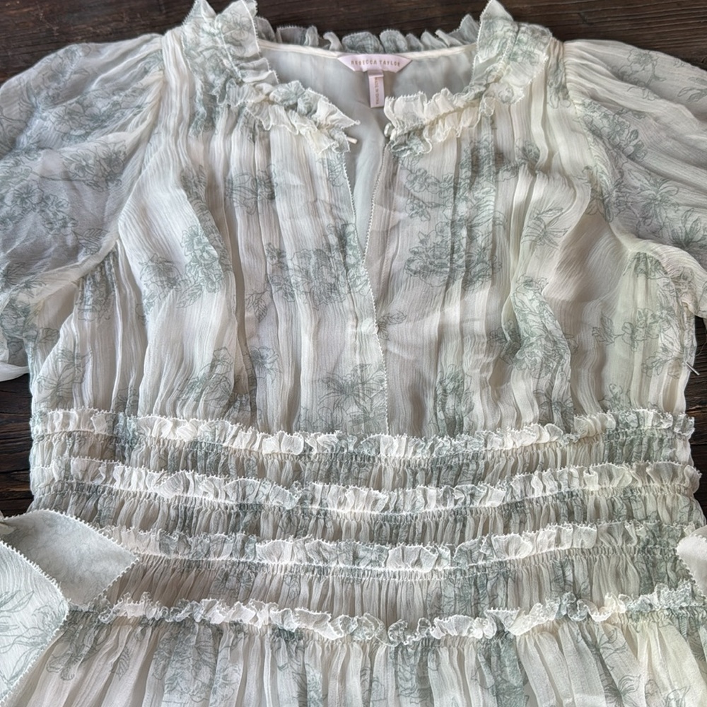 Rebecca Taylor smocked waist silk toile midi dress long sleeved EUC size 8 - Picture 12 of 16